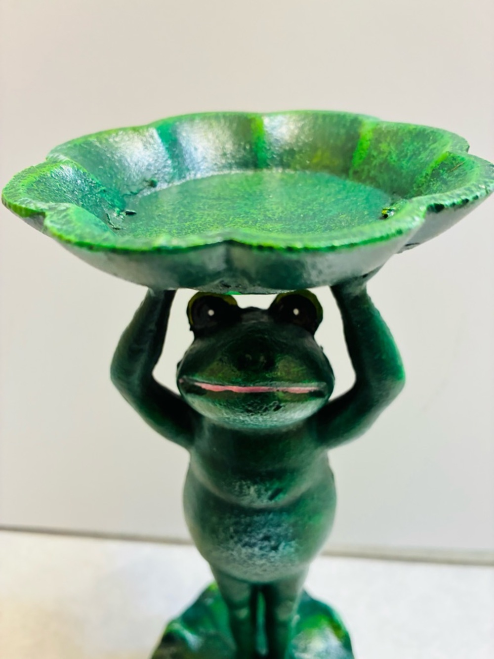 Green Frog Cast Iron Figurine Trinket Dish Candle Holder